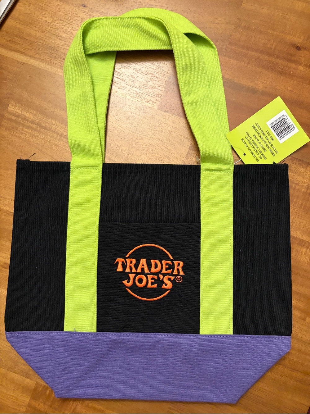 Trader Joe's Trick or Treat Mini Canvas Tote - Black, Lime, and Purple - Picture 2 of 3